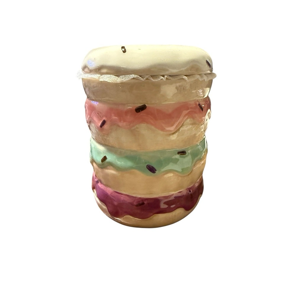 Donuts Cookie / Candy Jar Ceramic Pastel Jar With Lid - Brand New- 6.5" By 5"‎